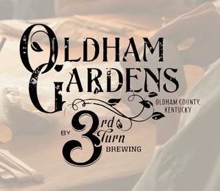 Logo for Oldham Gardens by 3rd Turn Brewing with a blurred background
