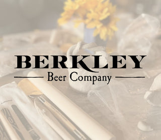 Berkley Beer Company logo with pottery tools and a flowers in the background