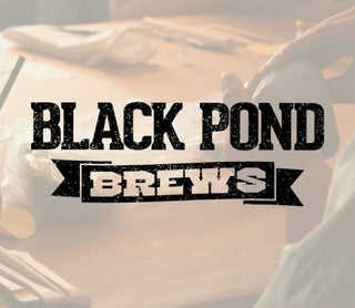 Text 'BLACK POND BREWS' overlaid on a blurred background