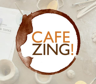 Cafe Zing logo with coffee cup design on a light background
