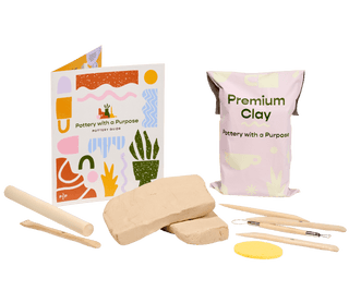 DIY Pottery Kit with Clay, Beginner Tool Set, Sponge and Pottery Guide on transparent background