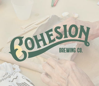 Cohesion Brewing Co. logo with hands sculpting pottery