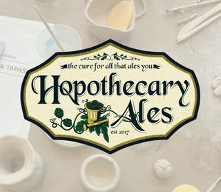 Hapotecary Ales logo on a light background with decorative elements
