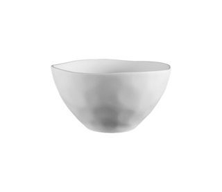 A white ceramic bowl with a slightly irregular, organic rim, shown against a plain white background.