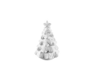 A small white Christmas tree figurine with a star on top, shown against a plain white background.