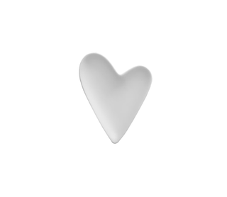 A minimalist, glossy white heart-shaped pendant or charm centered on a solid white background.