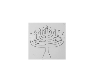 A simple black line drawing of a menorah centered on a light gray square background, with a white outer margin.