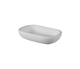 A white oval ceramic vessel sink basin with a smooth matte finish, shown from a three-quarters perspective on a solid white background.