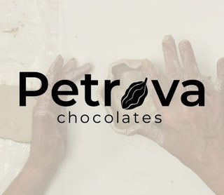 Petrova Chocolates logo with hands sculpting pottery on a light background