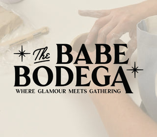 Advertisement for 'The Babe Bodega' with text overlay and blurred background