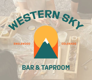 Western Sky Bar & Taproom logo with people around a table in the background